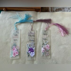 Handmade Floral Bookmark Set with Tassels, set of 3